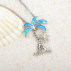 Olivenorma Blue Opal Coconut Tree Pendant Necklace