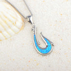 Olivenorma Blue Opal Fishhook Pendant Necklace