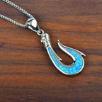 Olivenorma Blue Opal Fishhook Pendant Necklace