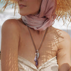 Olivenorma Leather Rope Wings Natural Stone Drop Pendant Necklace