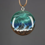 Olivenorma Aurora Borealis Wood Resin Round Pendant Necklace