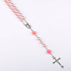 Olivenorma Pink Rose With Lourdes Medal Rosary Necklace