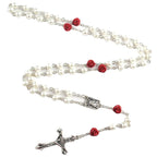 Olivenorma White Glass Beads Red Rose Rosary Necklace