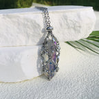 Olivenorma Rice Beads Chain Electroplated Crystal Pouch Necklace