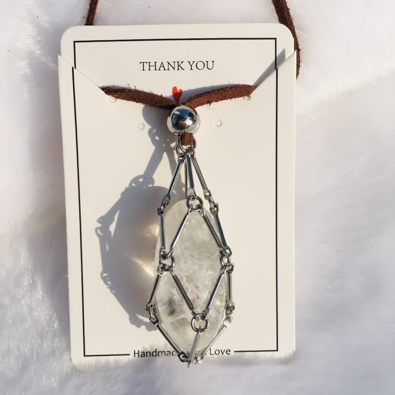 Olivenorma Natural Crystal Pouch Leather Rope Necklace