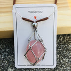 Olivenorma Natural Crystal Pouch Leather Rope Necklace