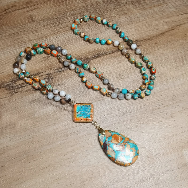 Olivenorma Natural Drop Shape Oyster Turquoise Mala Necklace