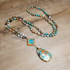 Olivenorma Natural Drop Shape Oyster Turquoise Mala Necklace