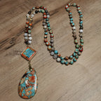 Olivenorma Natural Drop Shape Oyster Turquoise Mala Necklace