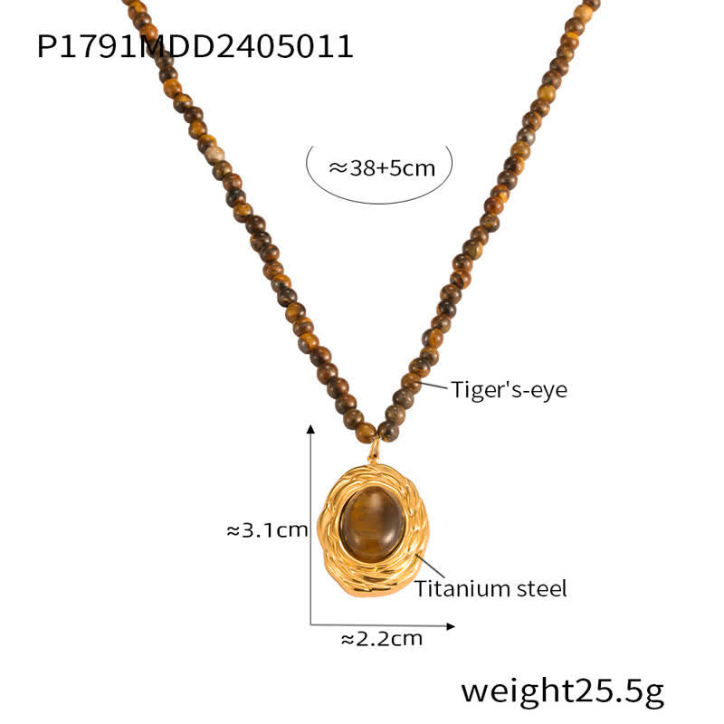 Olivenorma Vintage Natural Stone Tiger Eye Pendant Necklace