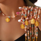 Olivenorma Natural Stone Titanium Steel Disc Pendant Necklace