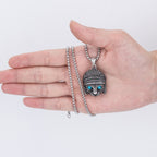 Olivenorma Chief Cat Stainless Steel Blue Turquoise Eye Rock Punk Necklace