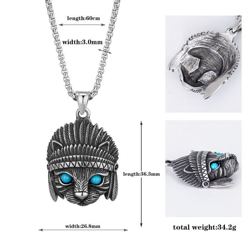 Olivenorma Chief Cat Stainless Steel Blue Turquoise Eye Rock Punk Necklace