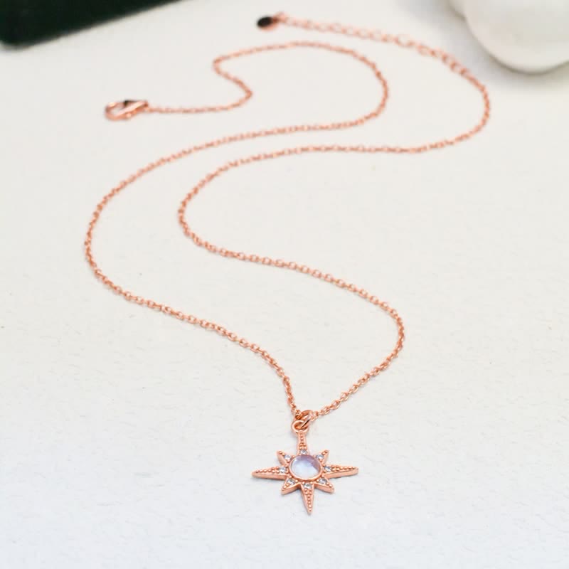 Olivenorma Moonstone White Zircon Eight Pointed Star Pendant Necklace