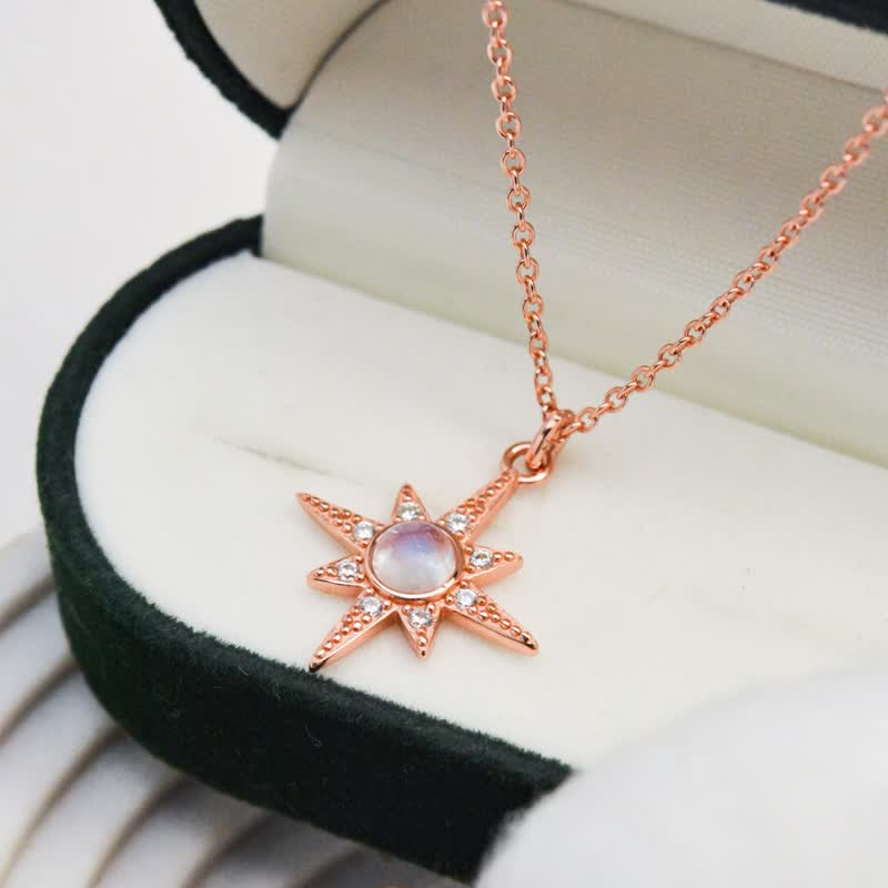 Olivenorma Moonstone White Zircon Eight Pointed Star Pendant Necklace