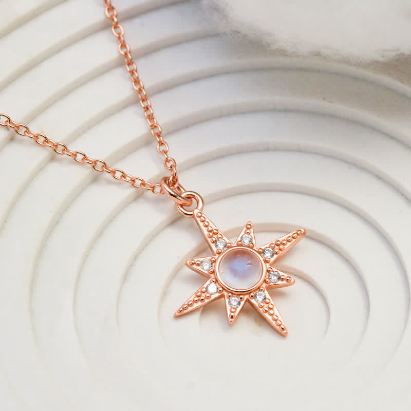 Olivenorma Moonstone White Zircon Eight Pointed Star Pendant Necklace