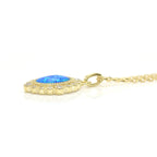 Olivenorma Blue Opal Oval Engraved Pendant Necklace