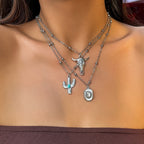 Olivenorma Turquoise Alloy Bull Head Pendant Necklace Set