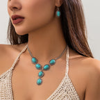 Olivenorma Natural Turquoise Exaggerated Long Pendant Necklace Set