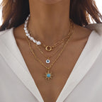 Olivenorma Turquoise Freshwater Pearl Evil Eye Necklace Set