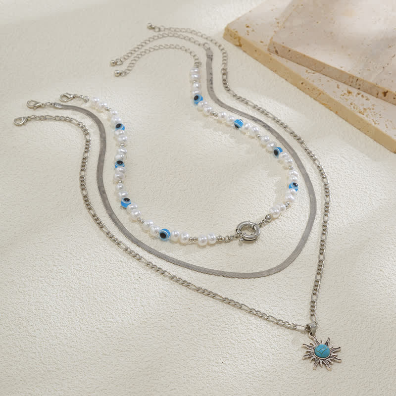 Olivenorma Turquoise Freshwater Pearl Evil Eye Necklace Set