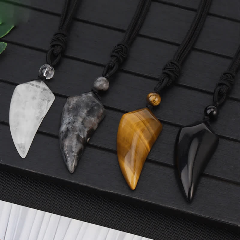 Olivenorma Natural Stone Cut Wolf Tooth Shape Pendant Necklace