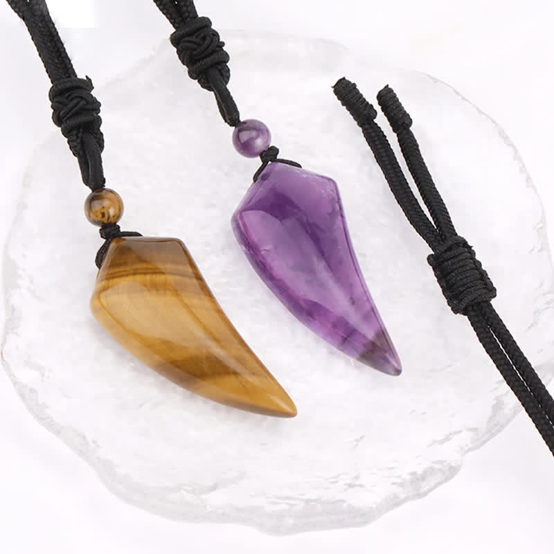 Olivenorma Natural Stone Cut Wolf Tooth Shape Pendant Necklace