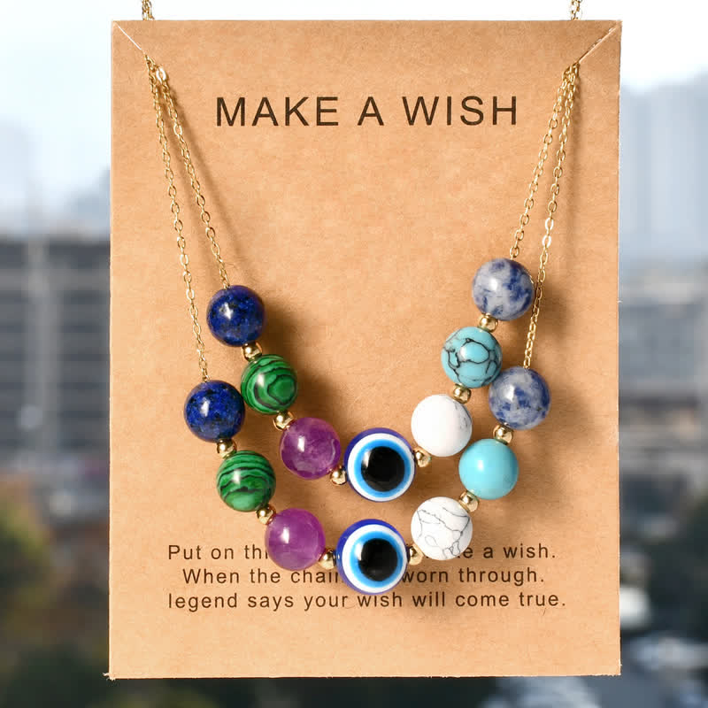 Olivenorma Natural Stone Beads Handcrafted Evil Eye Beaded Necklace