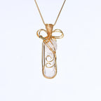 Olivenorma Natural Crystal Handwound Long Column Pendant Necklace