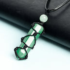 Olivenorma Crystal Column Woven Net Bag Knot Pendant Necklace