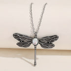 Olivenorma Inlaid Moonstone Dragonfly Pendant Alloy Necklace