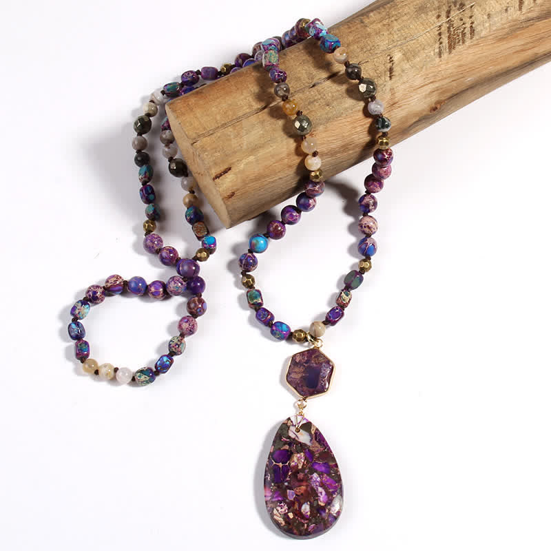 Olivenorma Natural Multicolor Emperor Stone Drop Pendant Necklace