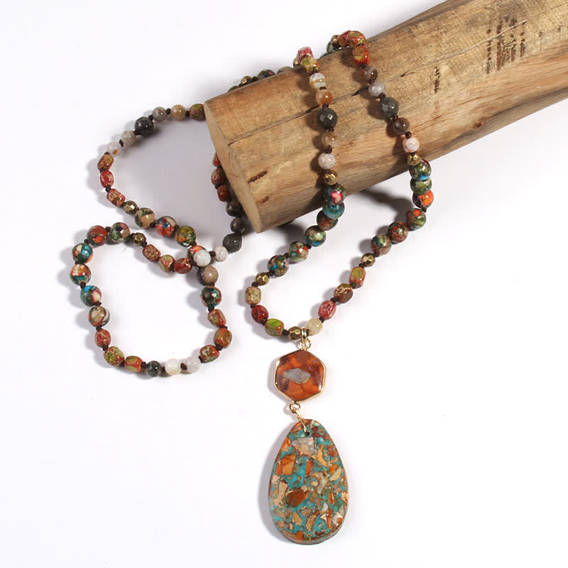 Olivenorma Natural Multicolor Emperor Stone Drop Pendant Necklace