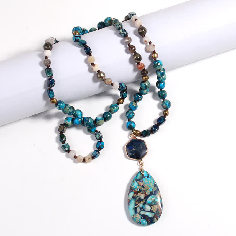 Olivenorma Natural Multicolor Emperor Stone Drop Pendant Necklace