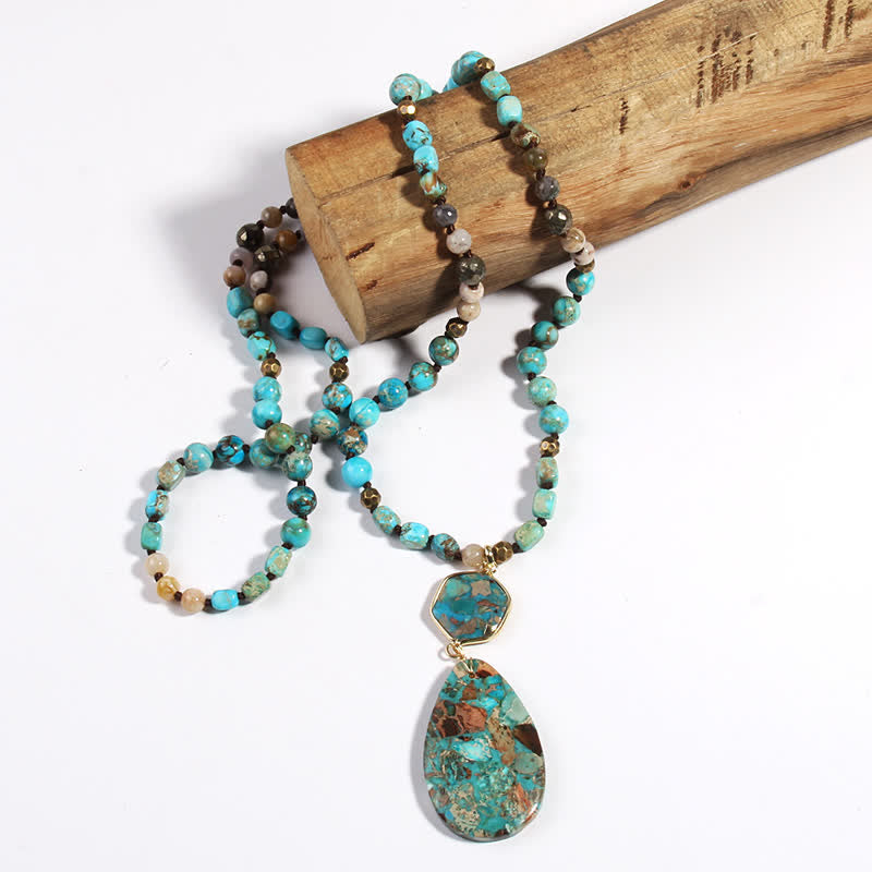 Olivenorma Natural Multicolor Emperor Stone Drop Pendant Necklace