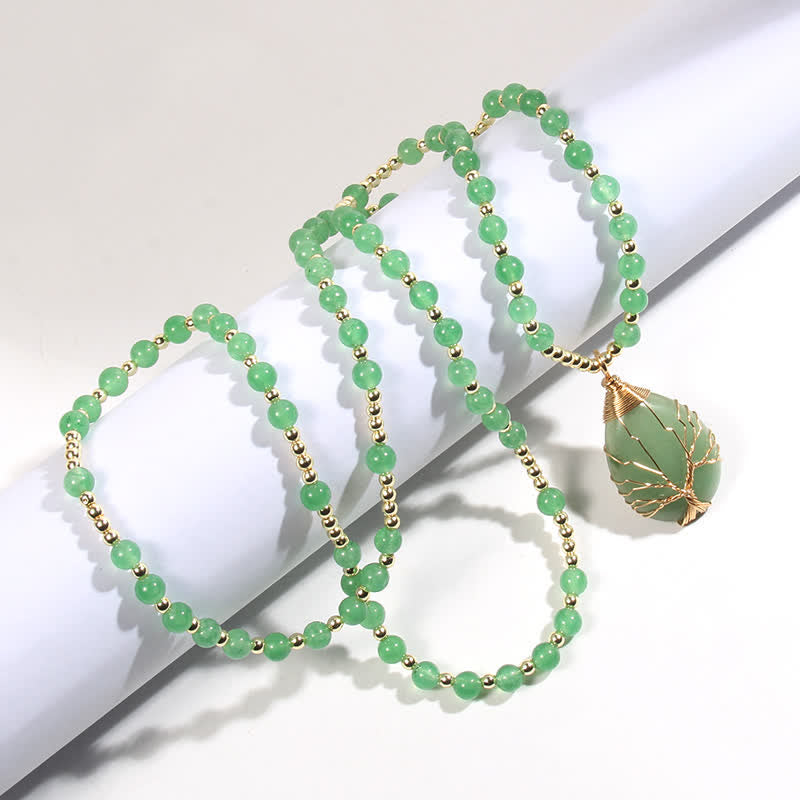 Olivenorma Stone Beads Tree Of Life Drop Pendant Necklace