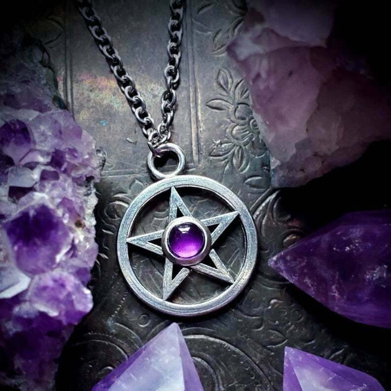 Olivenorma Gothic Pentagram Amethyst Healing Necklace