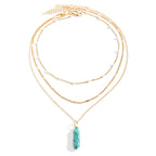 Olivenorma Natural Gemstone Prism Charm Stacked Necklace