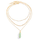 Olivenorma Natural Gemstone Prism Charm Stacked Necklace