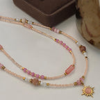 Olivenorma Natural Rhodonite Charm Beaded Necklace