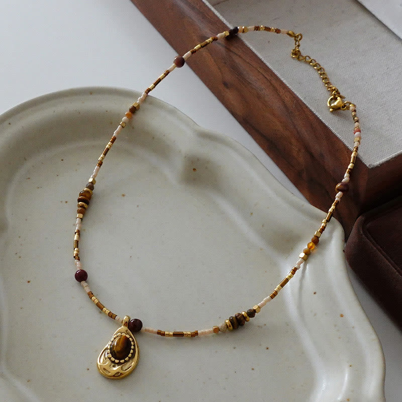 Olivenorma Vintage Natural Tiger Eye Stone Beaded Necklace