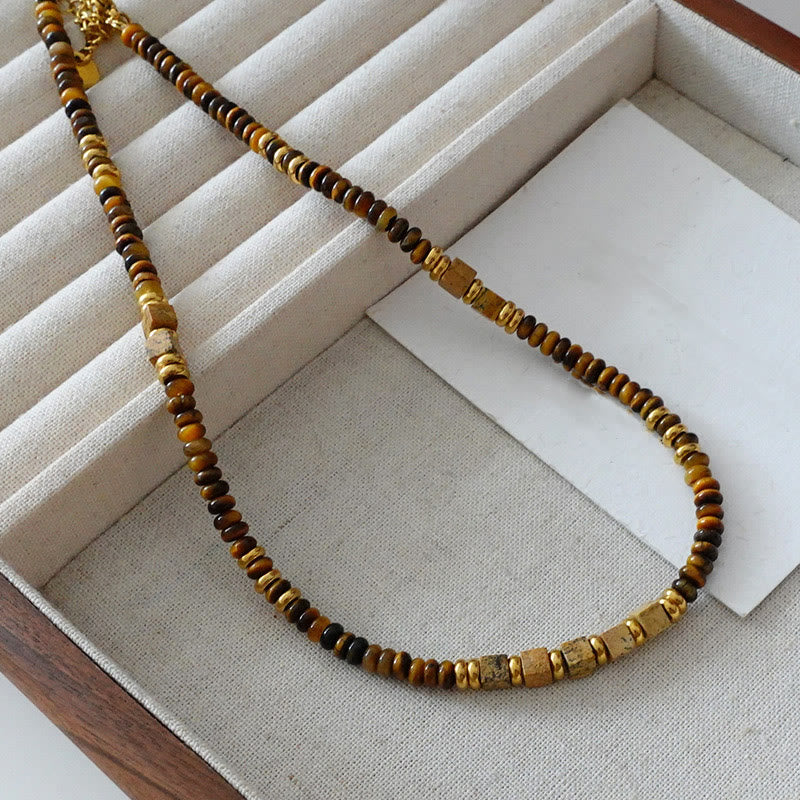 Olivenorma Vintage Natural Tiger Eye Stone Beaded Necklace