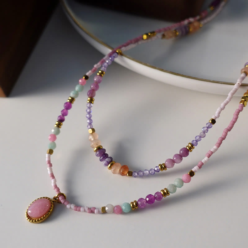 Olivenorma Natural Crystal Drop Charm Beaded Necklace