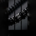 Olivenorma 6mm Obsidian Beads Metal Feather Pendant Necklace