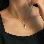 Olivenorma Aquamarine Cross Evil Eye Hamsa Symbol Charm Necklace