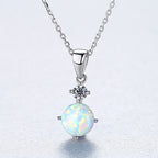 Olivenorma 925 Sterling Silver Round Opal Charm Necklace