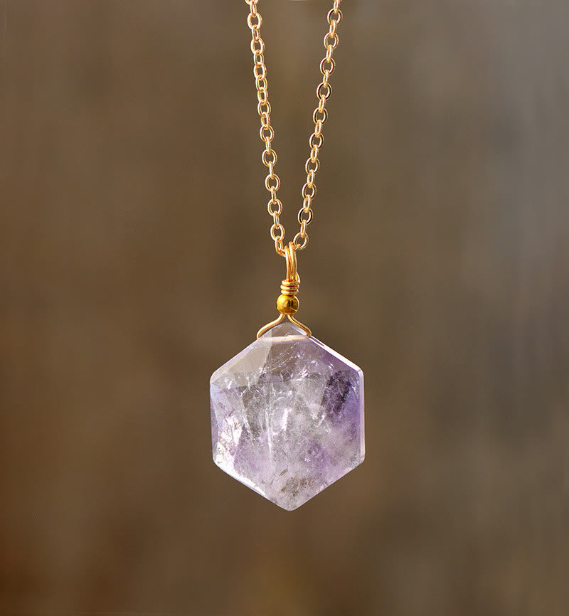 Olivenorma Hexagonal Cut Natural Stone Pendant Necklace
