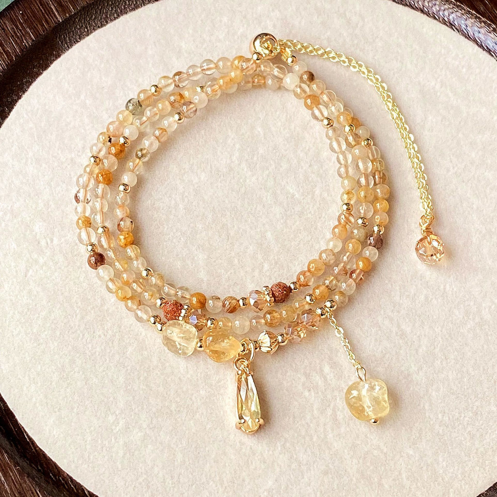 Olivenorma Citrine Gold Rutilated Quartz Beads Bracelet Necklace