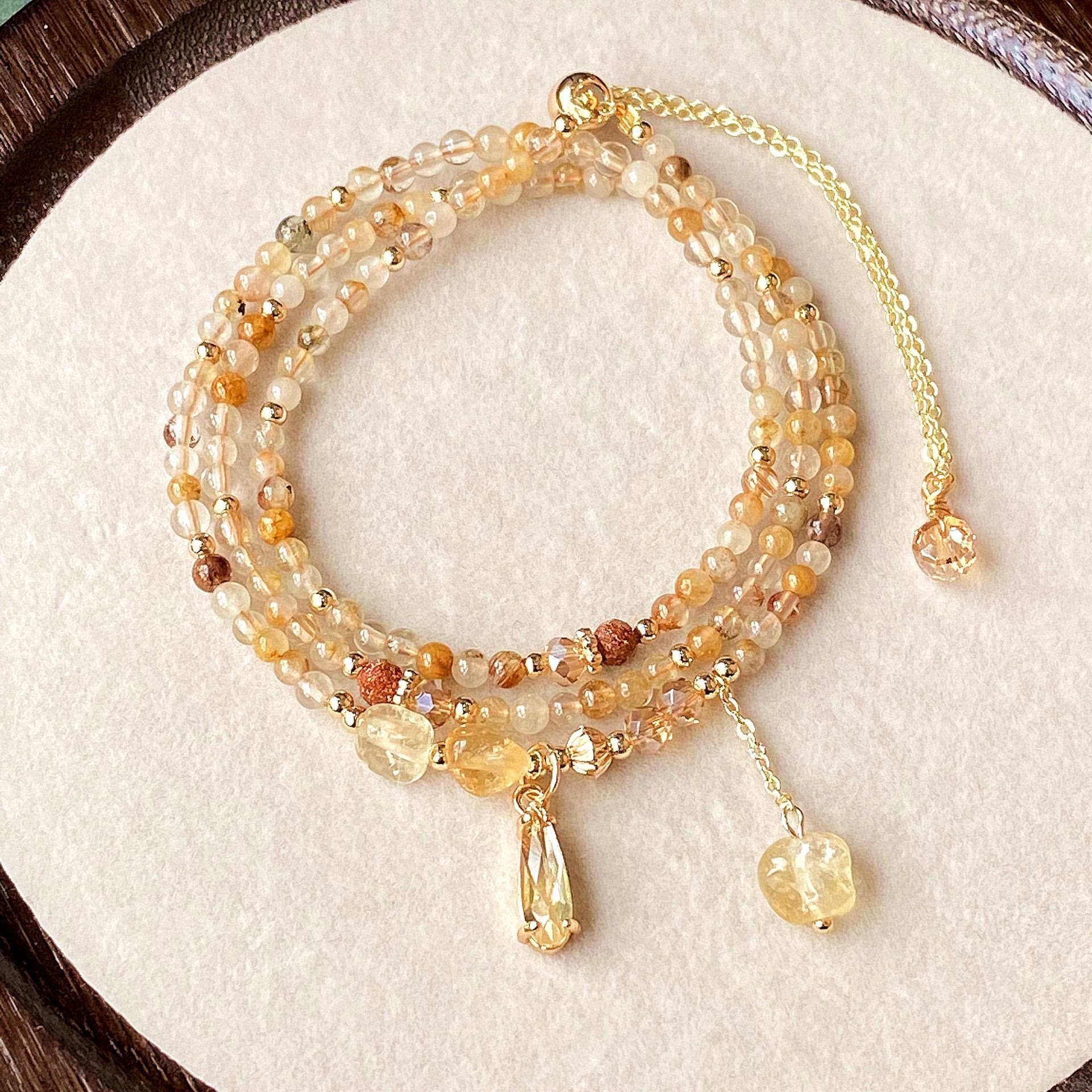 Olivenorma Citrine Gold Rutilated Quartz Beads Bracelet Necklace