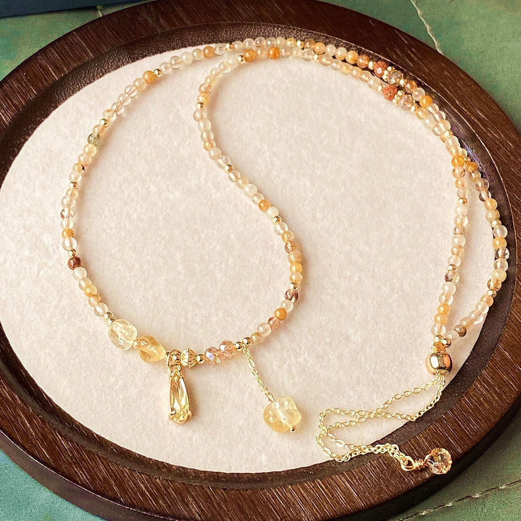 Olivenorma Citrine Gold Rutilated Quartz Beads Bracelet Necklace